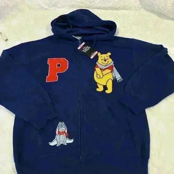 Disney Winnie The Pooh Embroidered Jacket New Sz S Blue Full Zip Piglet Eeyore - Picture 2 of 5